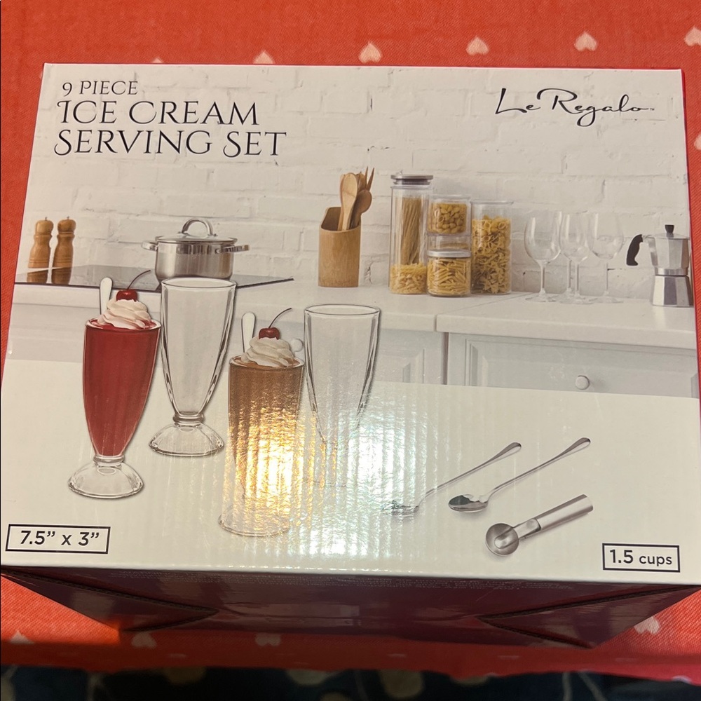 Ice Cream Serving Set - Red, Brown, and Clear